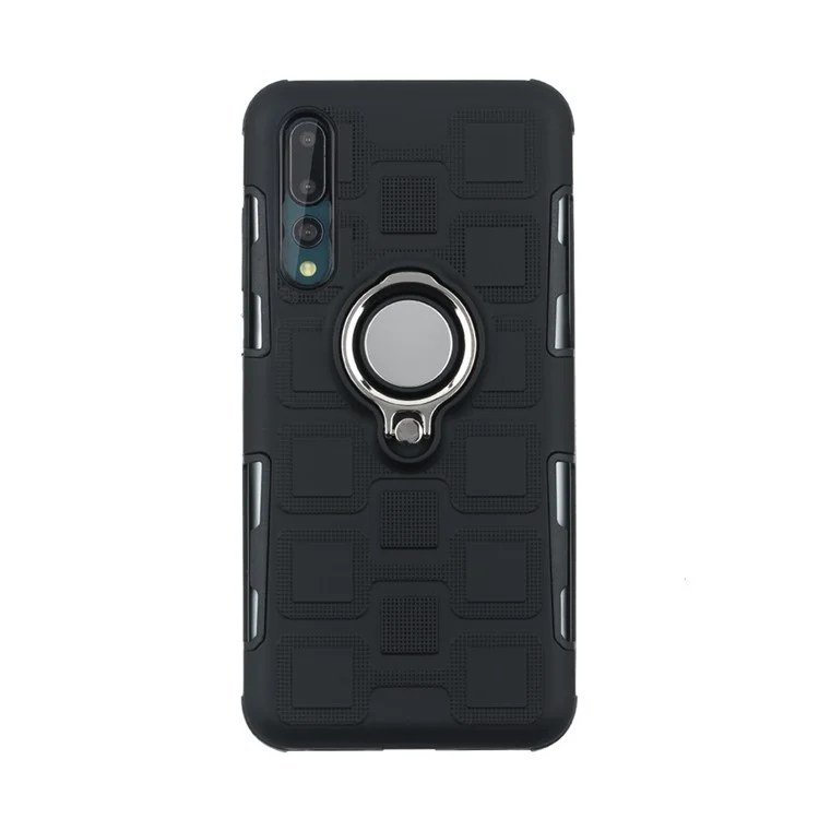 Geometric Design TPU + PC Combo Back Phone Case with Magnetic Kickstand for Huawei P20 - Black