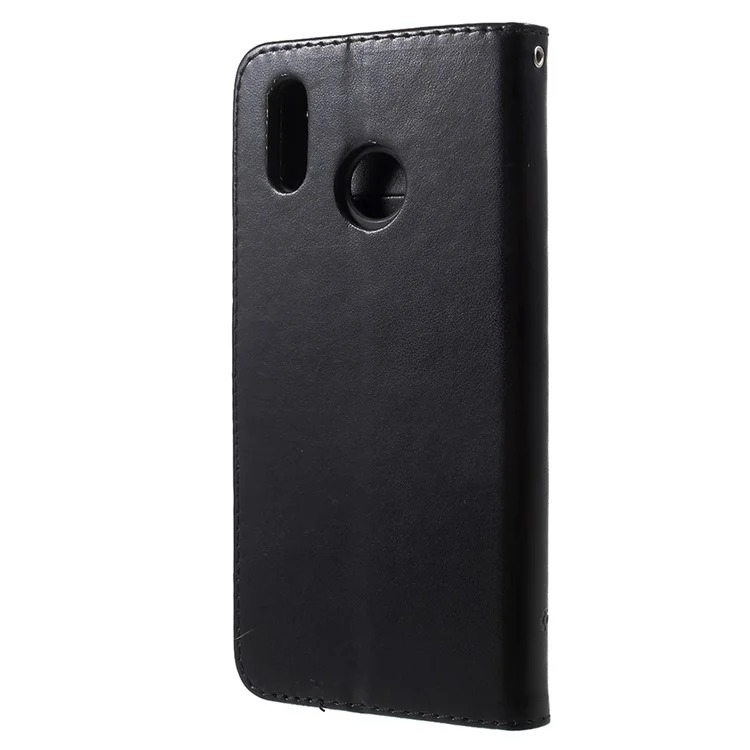 Imprint Butterfly Flower Wallet Stand Leather Shell for Huawei Honor Play - Black