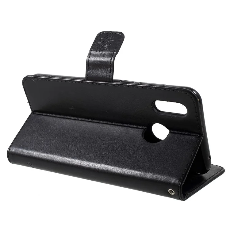Imprint Butterfly Flower Wallet Stand Leather Shell for Huawei Honor Play - Black