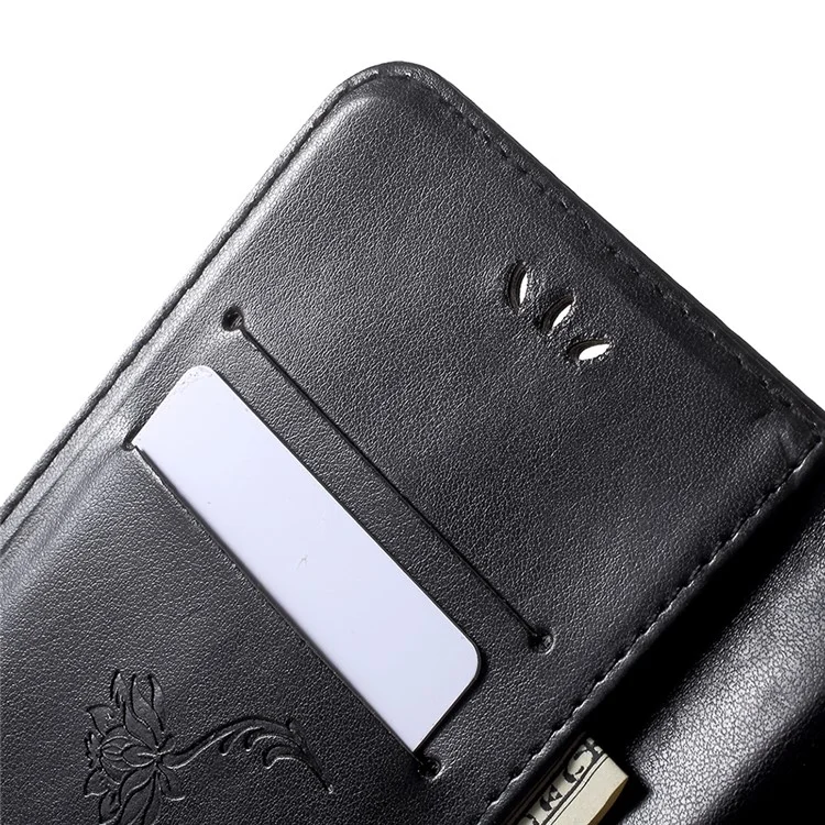 Imprint Butterfly Flower Wallet Stand Leather Shell for Huawei Honor Play - Black