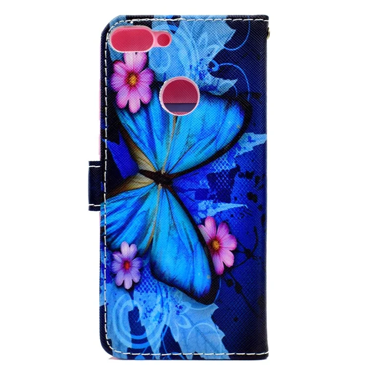 Pattern Printing Wallet Leather Stand Mobile Cover for Huawei Honor 7C / Enjoy 8 - Blue Butterfly and Flower