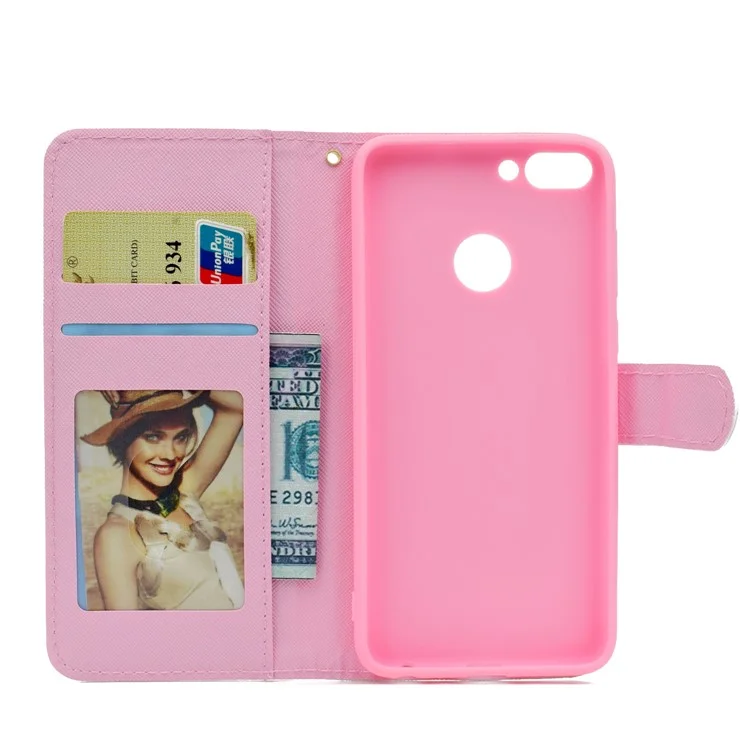 Pattern Printing Wallet Leather Stand Mobile Cover for Huawei Honor 7C / Enjoy 8 - Blue Butterfly and Flower