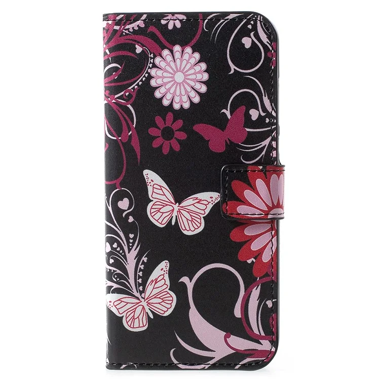 Pattern Printing Leather Magnetic Wallet Case with Stand for Huawei Y6 (2018)/Honor 7A (without Fingerprint Sensor) - Butterfly Flower