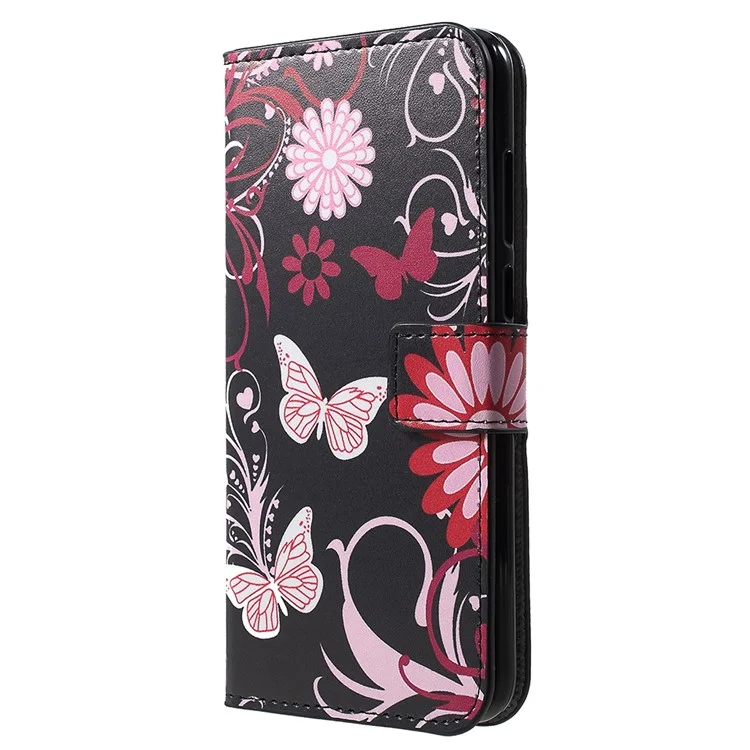 Pattern Printing Leather Magnetic Wallet Case with Stand for Huawei Y6 (2018)/Honor 7A (without Fingerprint Sensor) - Butterfly Flower