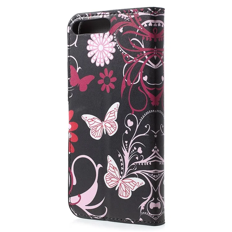 Pattern Printing Leather Magnetic Wallet Case with Stand for Huawei Y6 (2018)/Honor 7A (without Fingerprint Sensor) - Butterfly Flower