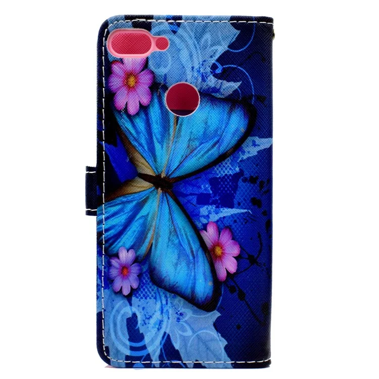 Pattern Printing Phone Leather Wallet Case for Huawei Y9 (2018) / Enjoy 8 Plus - Blue Butterfly