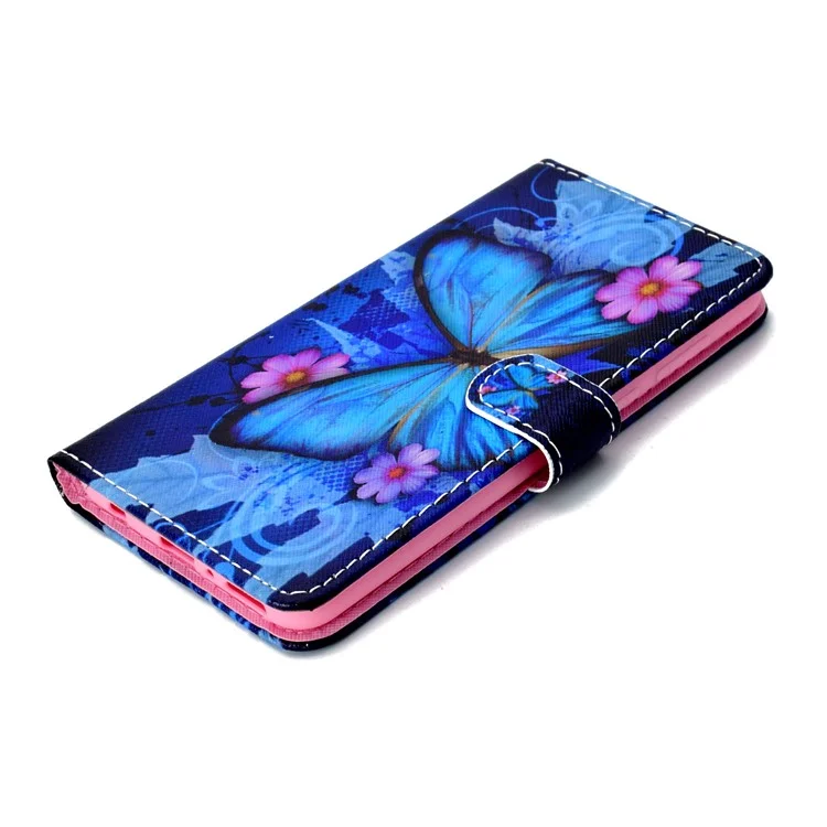 Pattern Printing Phone Leather Wallet Case for Huawei Y9 (2018) / Enjoy 8 Plus - Blue Butterfly