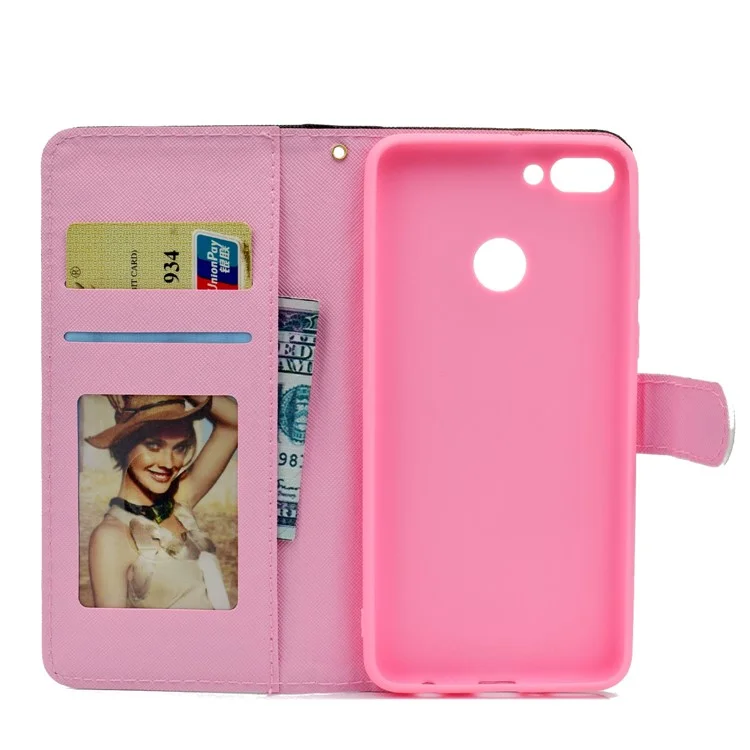 Pattern Printing Phone Leather Wallet Case for Huawei Y9 (2018) / Enjoy 8 Plus - Blue Butterfly