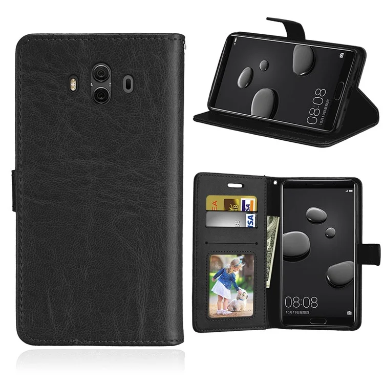 Solid Color Wallet Stand Leather Phone Case for Huawei Mate 10 - Black