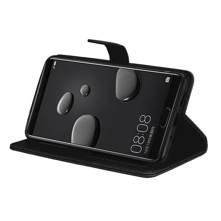 Solid Color Wallet Stand Leather Phone Case for Huawei Mate 10 - Black
