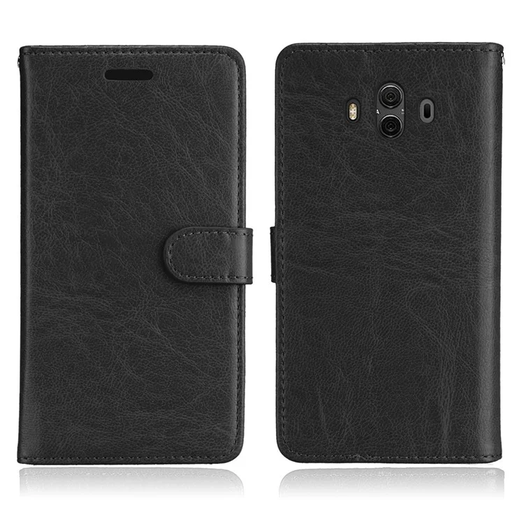 Solid Color Wallet Stand Leather Phone Case for Huawei Mate 10 - Black
