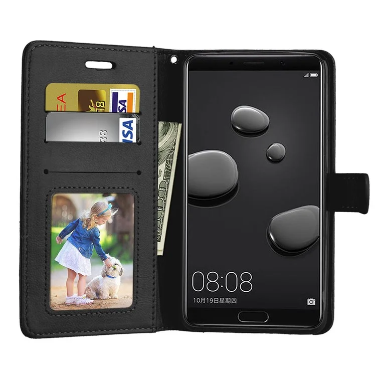 Solid Color Wallet Stand Leather Phone Case for Huawei Mate 10 - Black