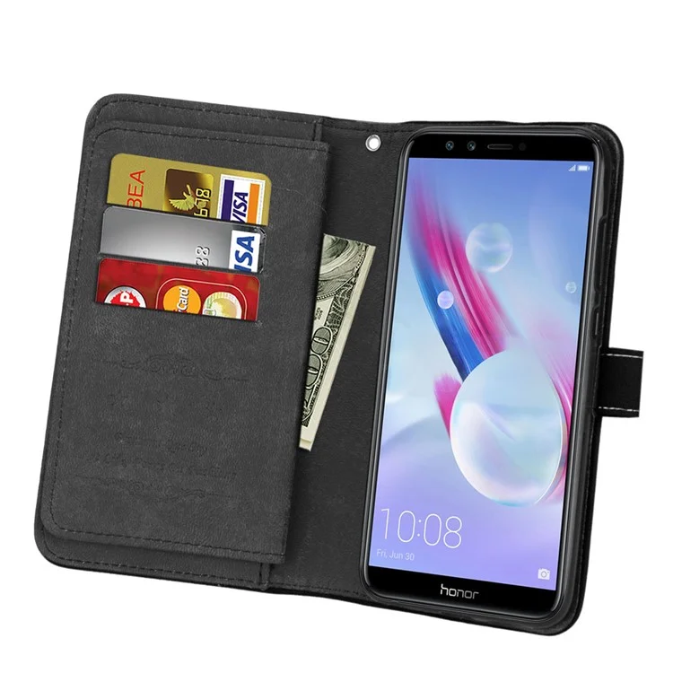 Matte Surface 9 Slots PU Leather Stand Case for Huawei Honor 9 Lite/9 Youth Edition - Black