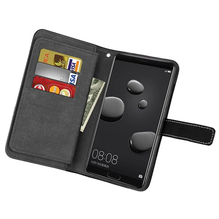 For Huawei Mate 10 Matte Surface 9 Slots Wallet PU Leather Case with Bracket - Black