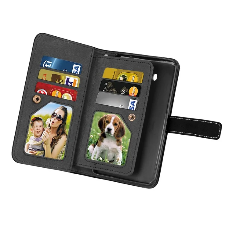 For Huawei Mate 10 Matte Surface 9 Slots Wallet PU Leather Case with Bracket - Black