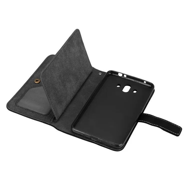 For Huawei Mate 10 Matte Surface 9 Slots Wallet PU Leather Case with Bracket - Black