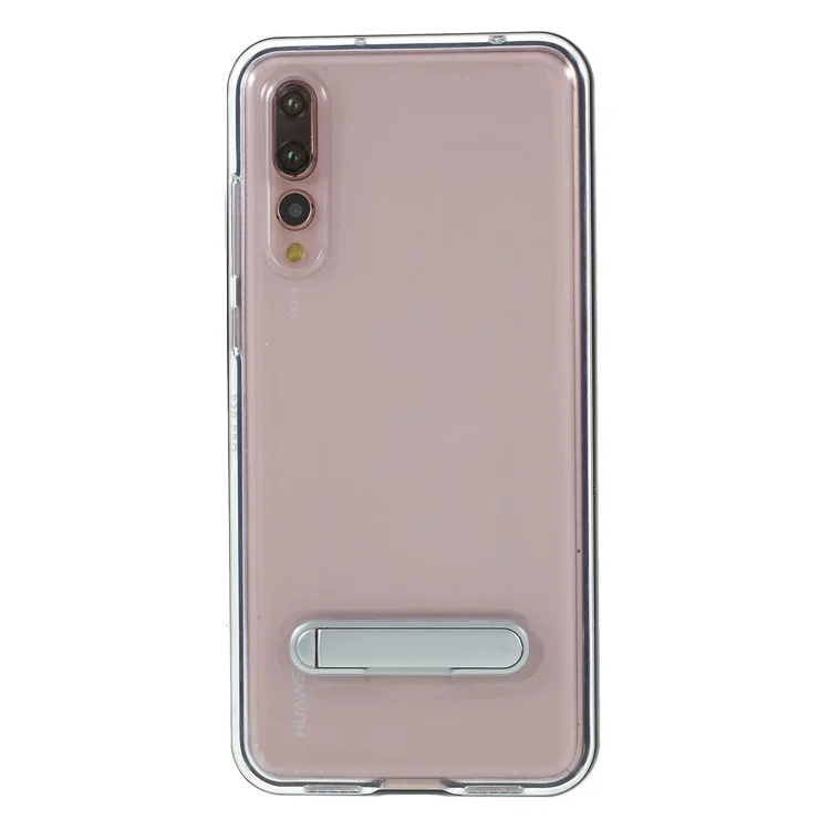 Hybrid Clear Back PC + TPU Kickstand Phone Case for Huawei P20 Pro - Black