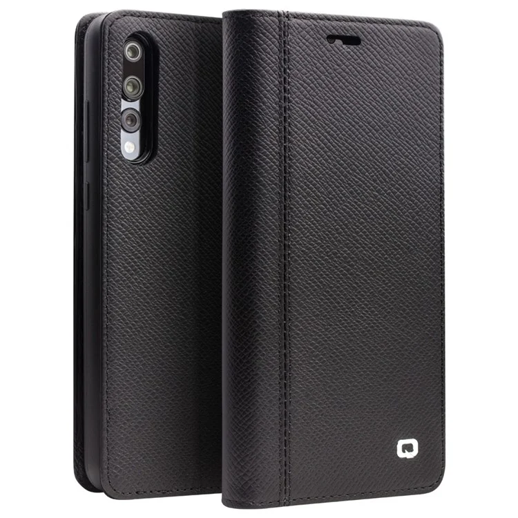 QIALINO Cross Texture Genuine Leather + TPU Detachable 2 in 1 Wallet Phone Case for Huawei P20 Pro - Black