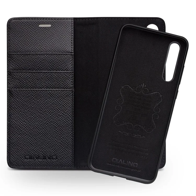QIALINO Cross Texture Genuine Leather + TPU Detachable 2 in 1 Wallet Phone Case for Huawei P20 Pro - Black