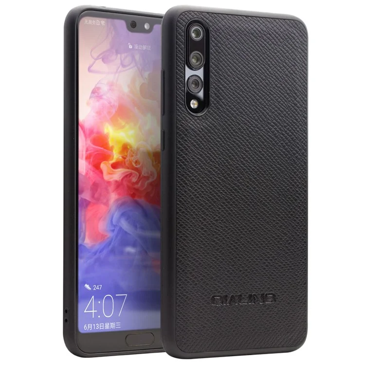 QIALINO Cross Texture Genuine Leather + TPU Detachable 2 in 1 Wallet Phone Case for Huawei P20 Pro - Black
