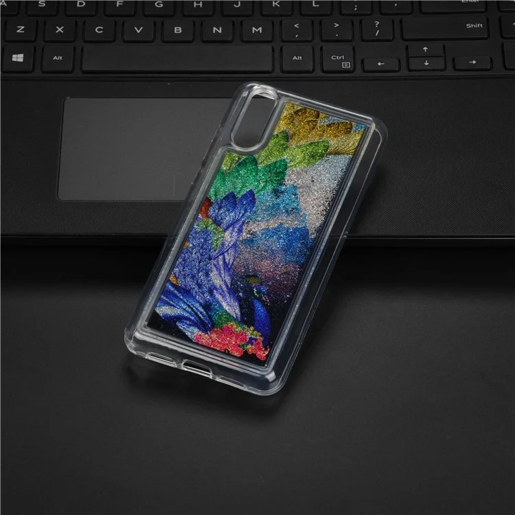 For Huawei P20 Patterned PVC Dynamic Glitter Powder TPU Phone Case - Colorized Leaves