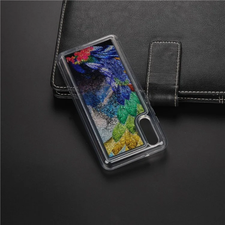 For Huawei P20 Patterned PVC Dynamic Glitter Powder TPU Phone Case - Colorized Leaves