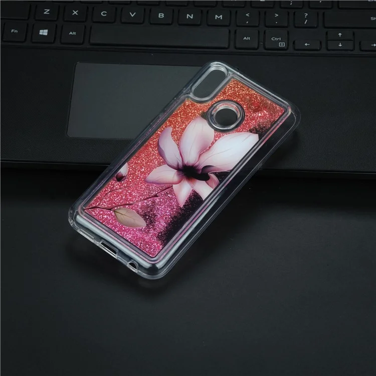 Patterned PVC Flowing Glitter Powder TPU Gel Case for Huawei P20 Lite / Nova 3e - Elegant Flower