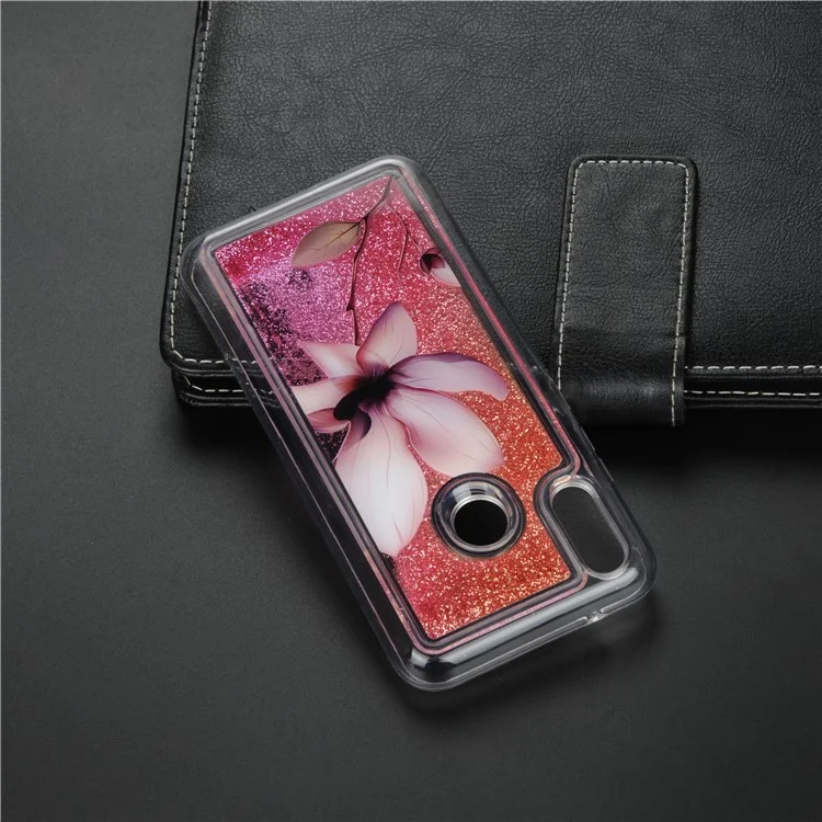 Patterned PVC Flowing Glitter Powder TPU Gel Case for Huawei P20 Lite / Nova 3e - Elegant Flower