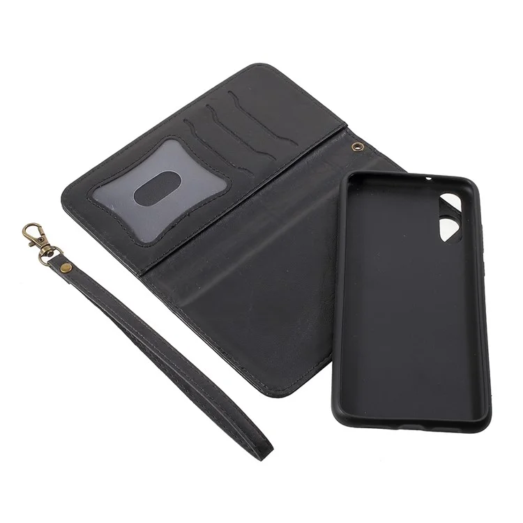 Premium Crazy Horse PU Leather Cover + Detachable Leather Coated TPU Phone Case for Huawei P20 - Black