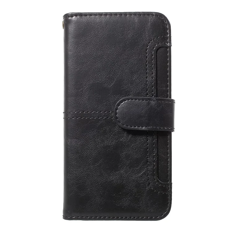 Premium Crazy Horse PU Leather Cover + Detachable Leather Coated TPU Phone Case for Huawei P20 - Black