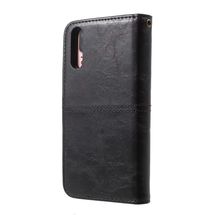 Premium Crazy Horse PU Leather Cover + Detachable Leather Coated TPU Phone Case for Huawei P20 - Black