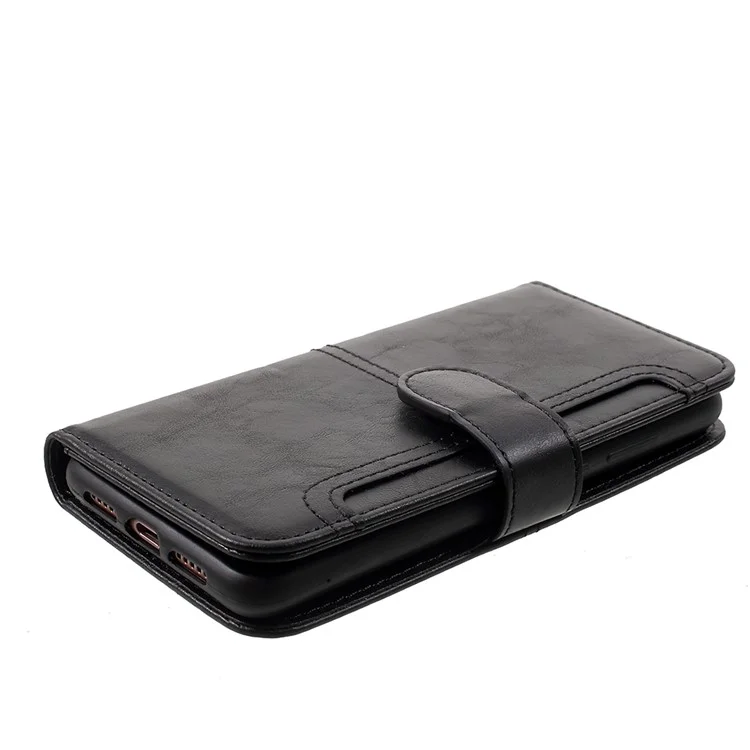 Premium Crazy Horse PU Leather Cover + Detachable Leather Coated TPU Phone Case for Huawei P20 - Black