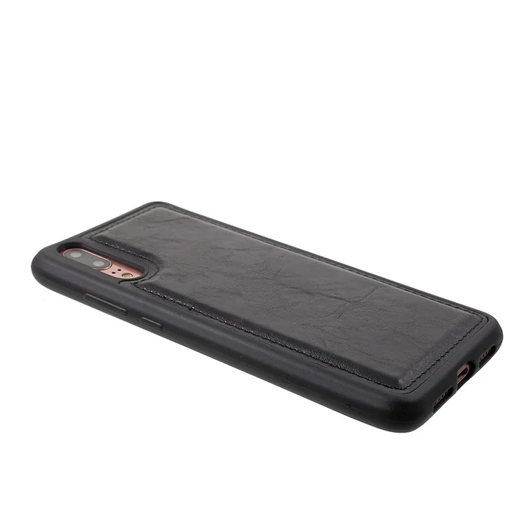 Premium Crazy Horse PU Leather Cover + Detachable Leather Coated TPU Phone Case for Huawei P20 - Black