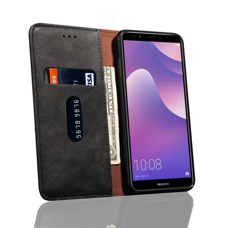 Auto-absorbed Crazy Horse Retro Leather Wallet Stand Case for Huawei Honor 7C / Enjoy 8 / Y7 Prime (2018) / nova 2 lite (Philippines) - Black