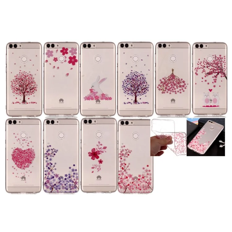Pattern Printing IMD TPU Phone Case for Huawei P Smart / Enjoy 7S - Pink Flower