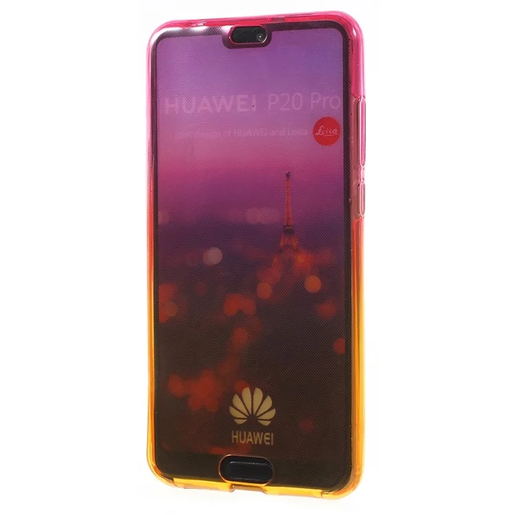 Gradient Color Touchable Front + Back 2-Piece TPU Flexible Casing for Huawei P20 Pro - Rose / Yellow