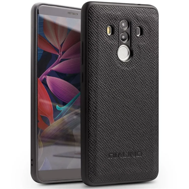 QIALINO Cross Texture Genuine Leather Wallet Cover + Detachable Leather Coated TPU Phone Case for Huawei Mate 10 Pro