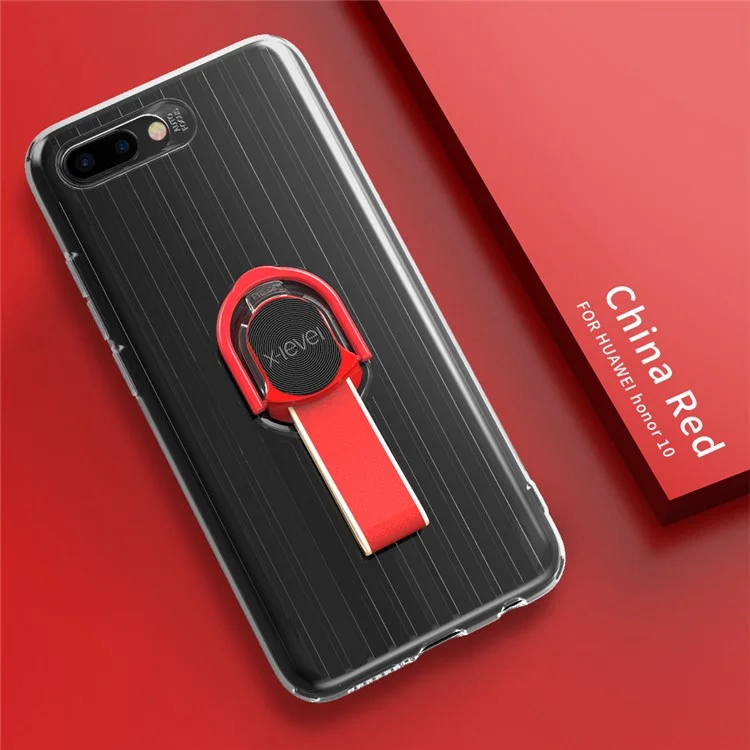 X-LEVEL Finger Ring Kickstand TPU + PC Hybrid Shell Case for Huawei Honor 10 (Built-in Magnetic Metal Sheet) - Red