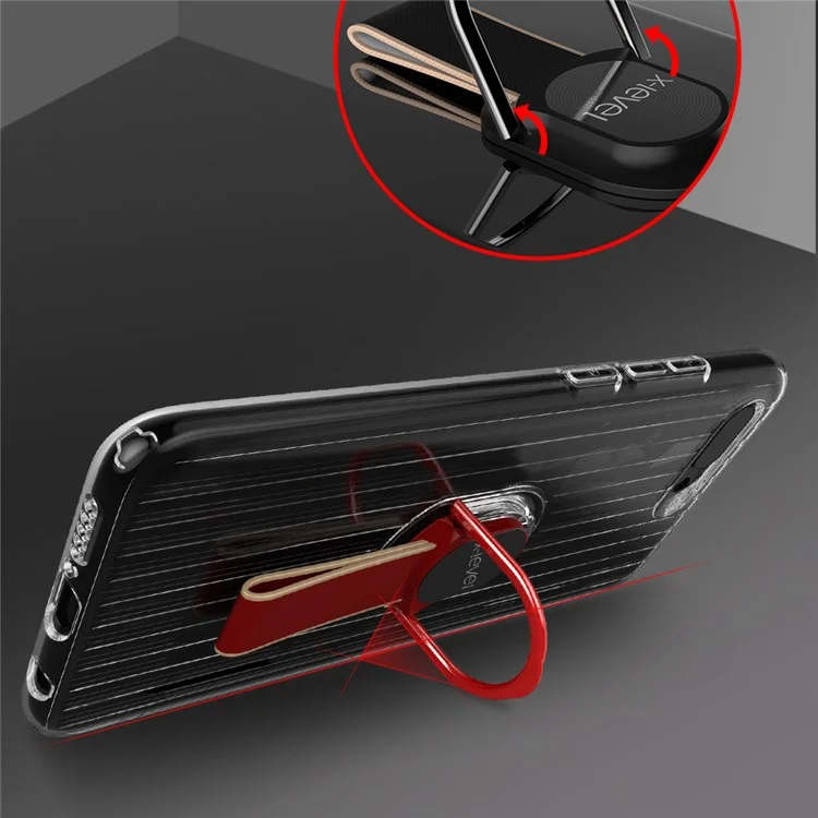 X-LEVEL Finger Ring Kickstand TPU + PC Hybrid Shell Case for Huawei Honor 10 (Built-in Magnetic Metal Sheet) - Red