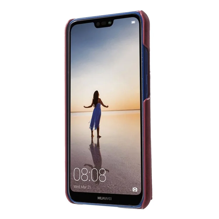 Multifunctional PU Leather Coated PC Kickstand Casing for Huawei P20 Lite / Nova 3e with Card Holder - Wine Red