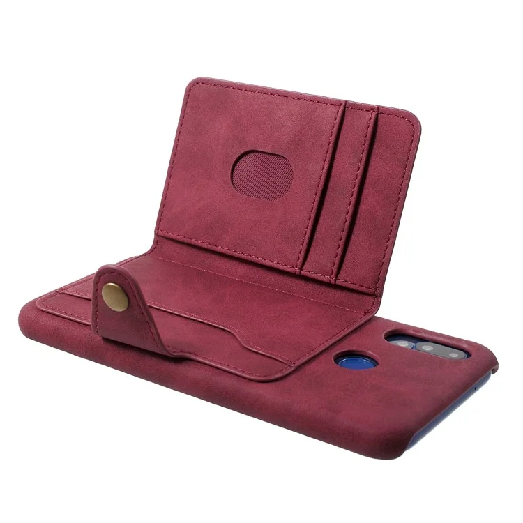 Multifunctional PU Leather Coated PC Kickstand Casing for Huawei P20 Lite / Nova 3e with Card Holder - Wine Red