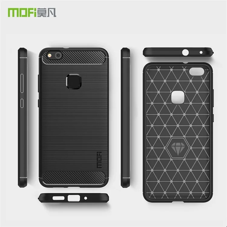 MOFI Texture en Fibre de Carbone Brossé Brosse Protection TPU Mobile Téléphone Mobile Pour Huawei P10 Lite - le Noir