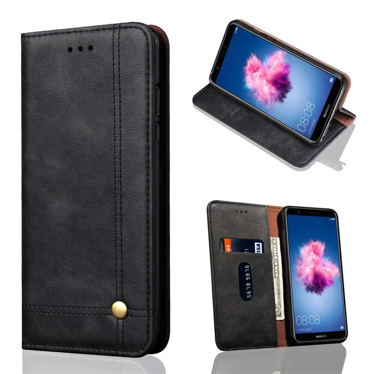 Retro Style Auto-absorbed Crazy Horse Leather Cover for Huawei P Smart / Enjoy 7S - Black