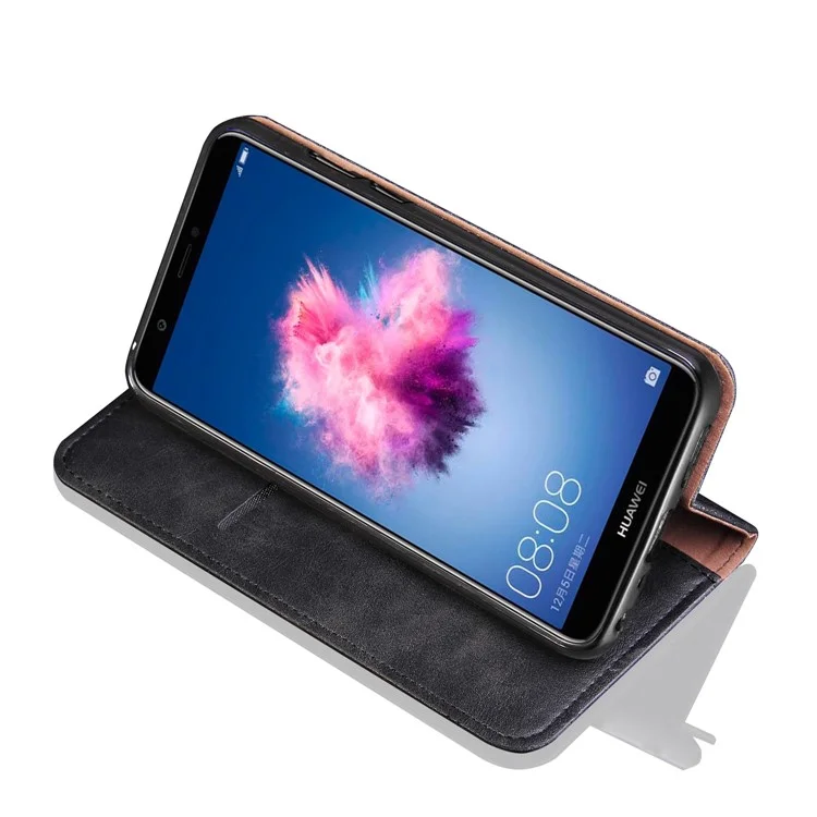 Retro Style Auto-absorbed Crazy Horse Leather Cover for Huawei P Smart / Enjoy 7S - Black