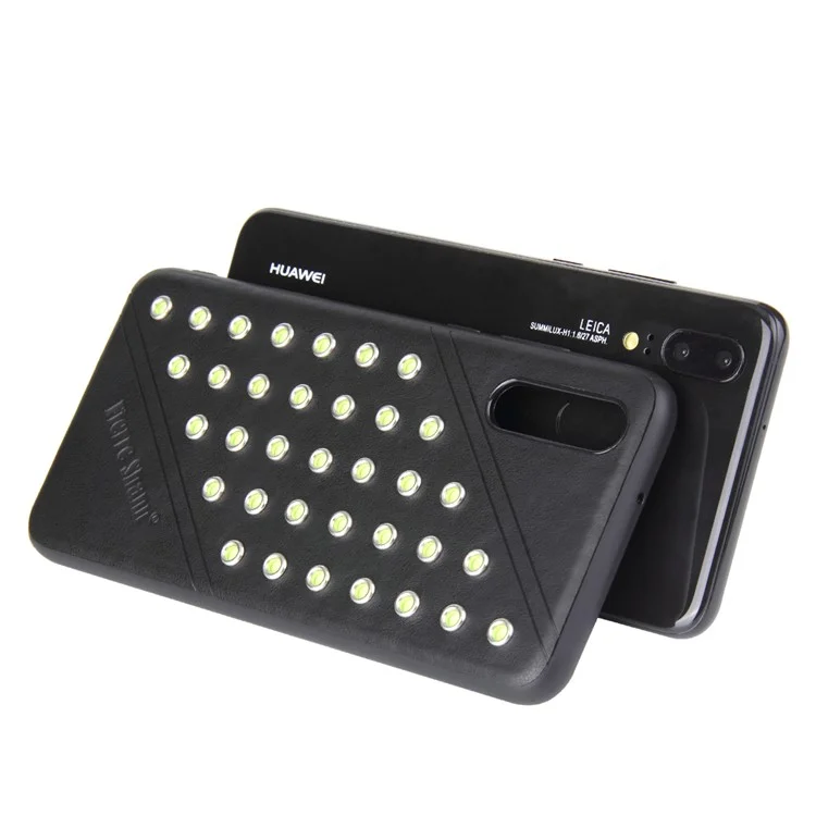 FIERRE SHANN Crazy Horse Texture Rivet PU Leather Coated TPU Case for Huawei P20 - Black