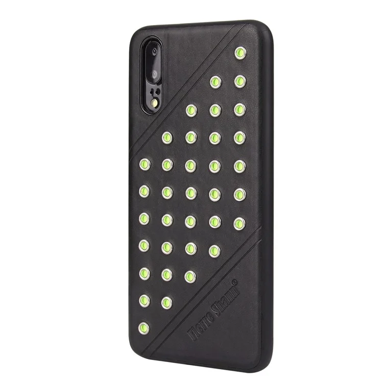 FIERRE SHANN Crazy Horse Texture Rivet PU Leather Coated TPU Case for Huawei P20 - Black