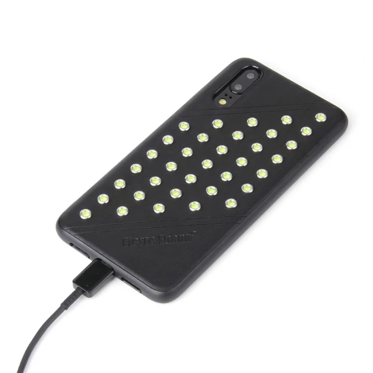 FIERRE SHANN Crazy Horse Texture Rivet PU Leather Coated TPU Case for Huawei P20 - Black