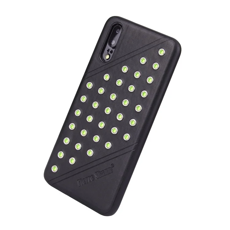 FIERRE SHANN Crazy Horse Texture Rivet PU Leather Coated TPU Case for Huawei P20 - Black
