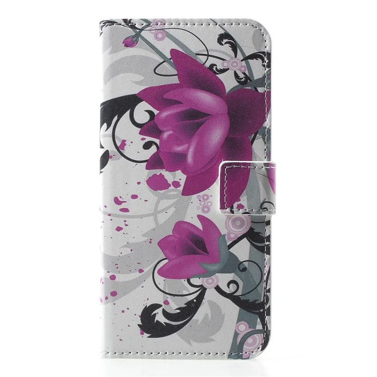 Pattern Printing PU Leather Magnetic Wallet Cover Para Huawei Honor Y5 (2018) / Y5 Prime (2018) / Honor 7s / Jugar 7 - Flor Purpura