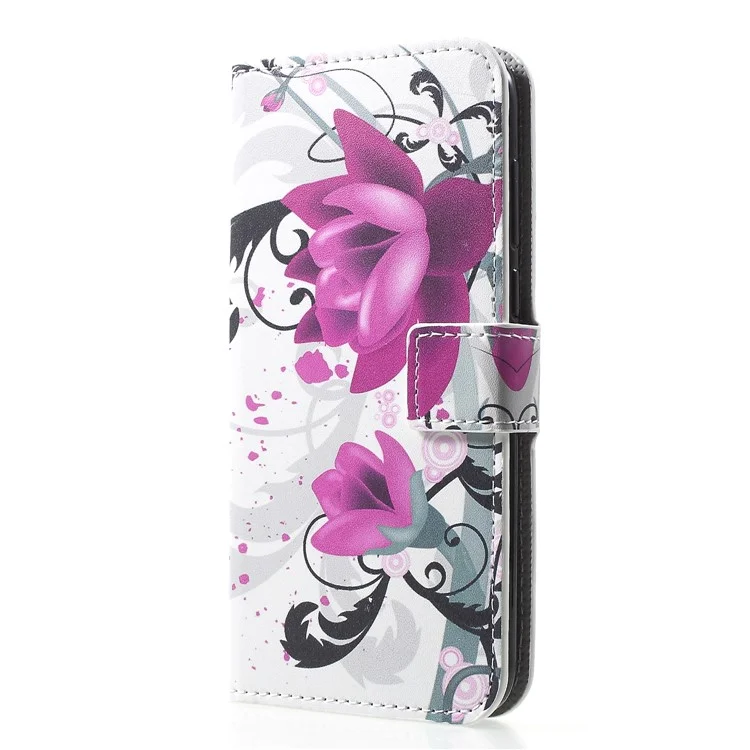 Pattern Printing PU Leather Magnetic Wallet Cover Para Huawei Honor Y5 (2018) / Y5 Prime (2018) / Honor 7s / Jugar 7 - Flor Purpura